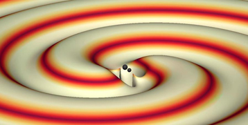 © Max Planck Institute for Gravitational Physics Simulation de l'évolution des deux trous noirs, juste avant leur fusion, et des ondes gravitationnelles qu'ils produisent.
