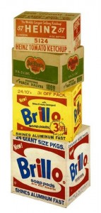 Andy Warhol, installation de boîtes d'emballage Brillo, Del Monte et Heinz