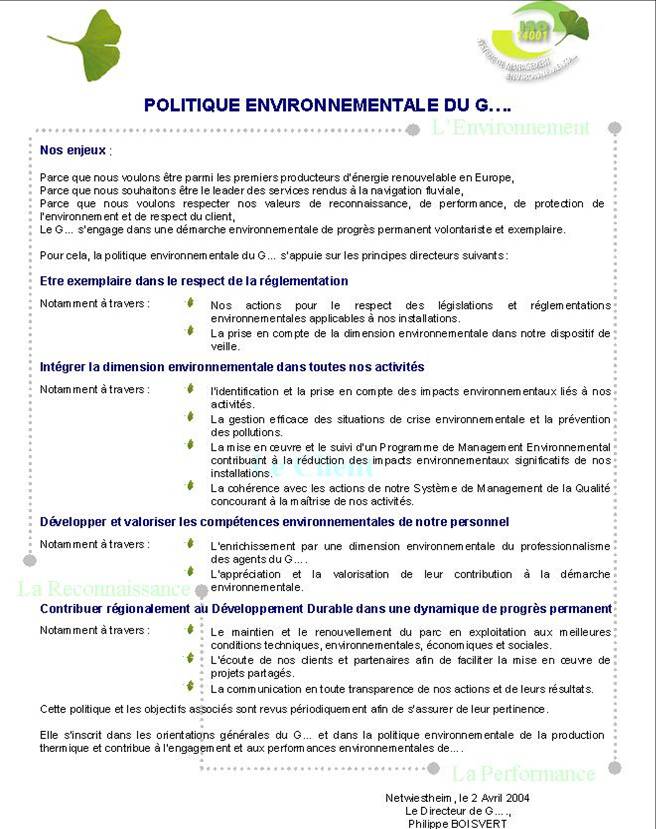 Exemple Charte politique environnementale « Formation à la ...