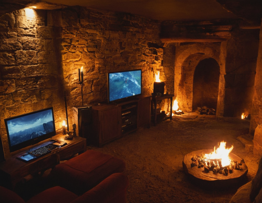 salle privé de jeu video en ligne dans un chateau