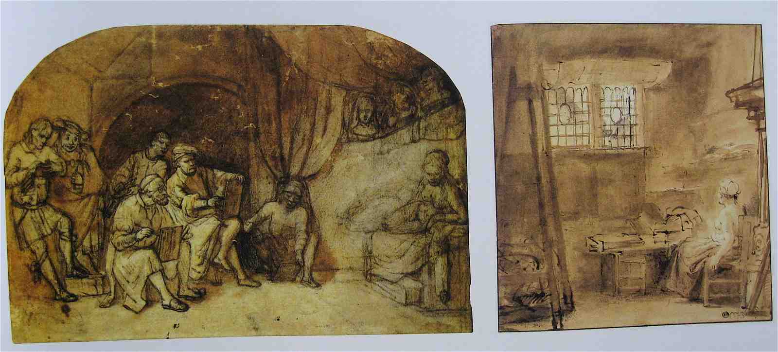 L'atelier de Rembrandt 1650 1655 dessins plume encre lavis Darmstad 18x26cm  et Oxford 20x19cm