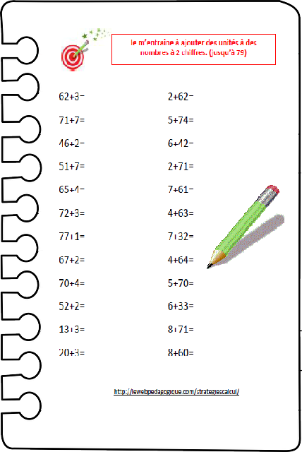 ajouter des unités à un nombre à 2 chiffres nombres jusqu'à 79