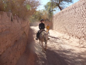 Dans les rues de San Pedro de Atacama à cheval