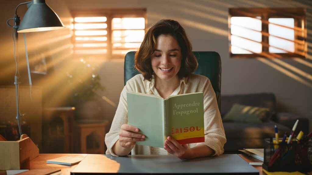femme qui lit un livre espagnol