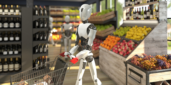 Robot faisant ses courses dans un supermarché