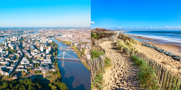 La ville de Nantes et une dune en Bretagne